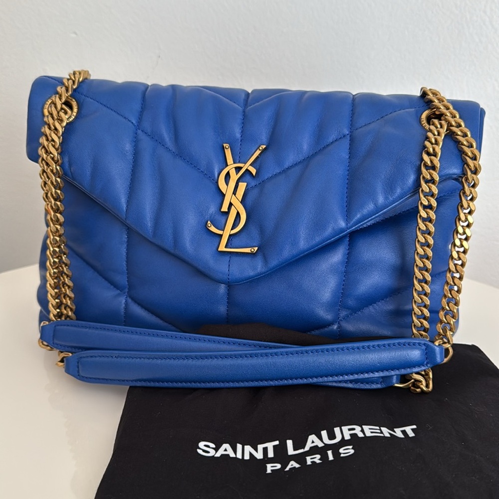 ❌SOLD❌Saint Laurent Blue Quilted LouLou Puffer Leather Shoulder Bag - Picture 17 of 17